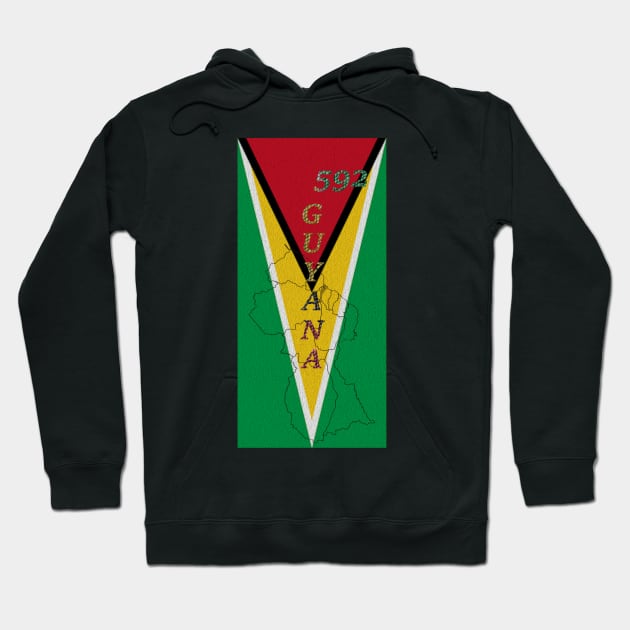 Guyana Flag Design with Phone Area Code and Map Outline Hoodie by Soca-Mode